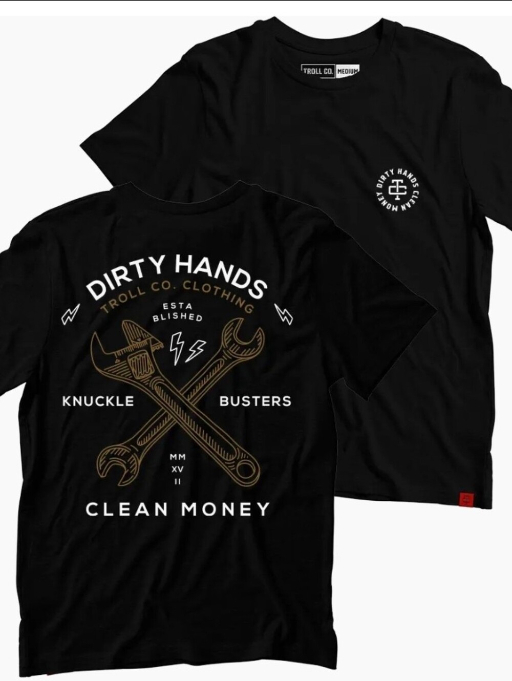 TROLL CO Dirty Hands Clean Money Wrenches Short Sleeve Various Sizes